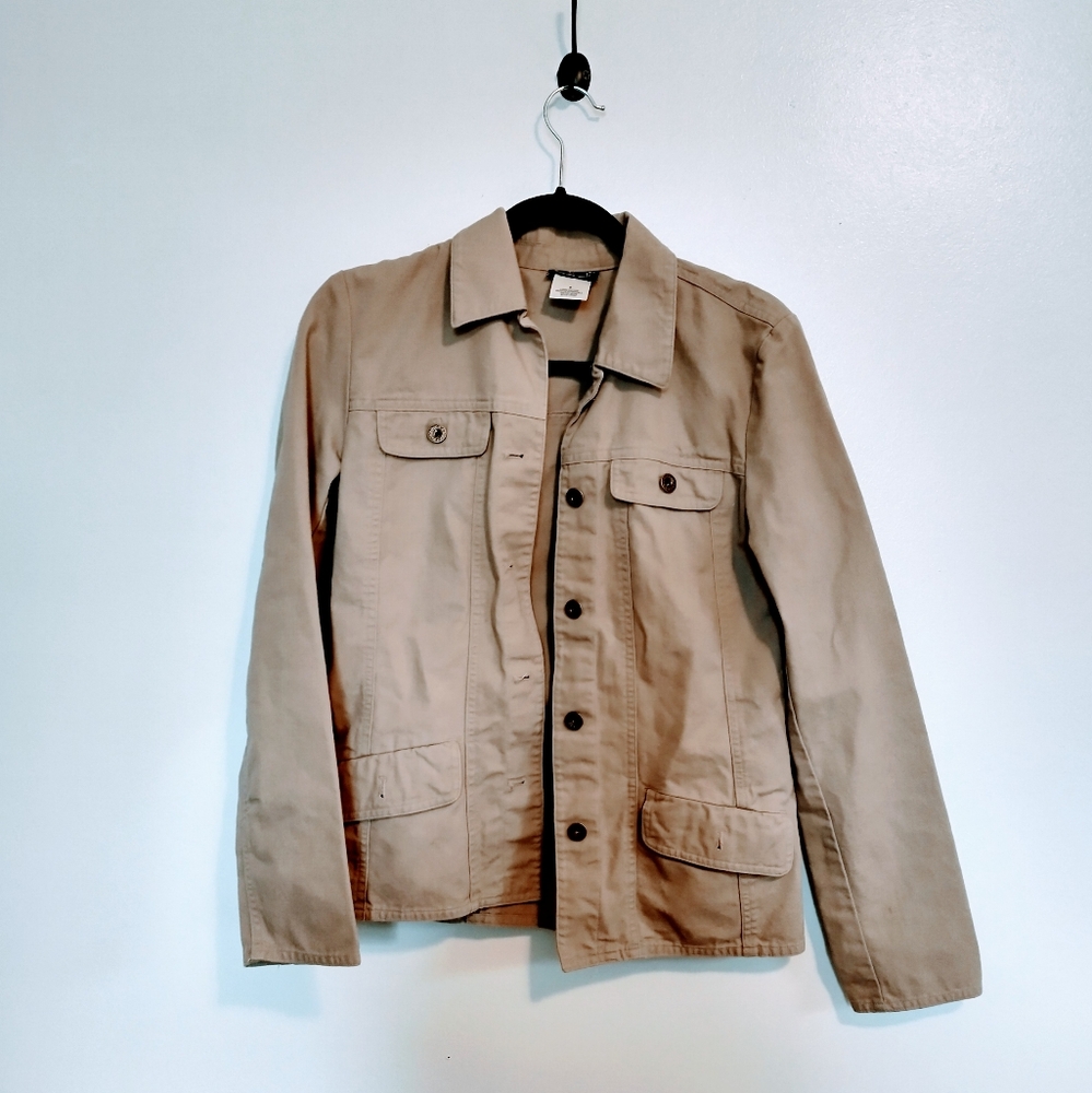 INC basic tan lightweight jean jacket with button front size small